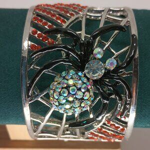 Silver Spider and Web Bangle Bracelet